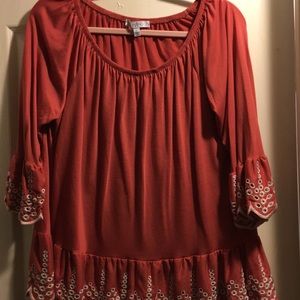 Copper tunic with eyelet trim